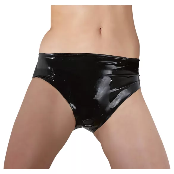 Braga de látex para mujer con consolador interno (negra) - M