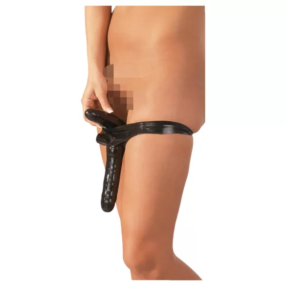 LATEX - braga con doble consolador interno y externo - negro (S-L)