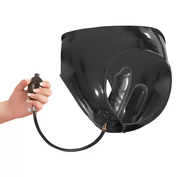 LATEX - braga femenina con 2 consoladores inflables internos - látex negro