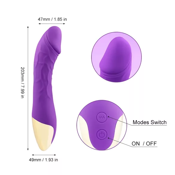 Mrow Real Lover - vibrador realista recargable e impermeable - silicona lila