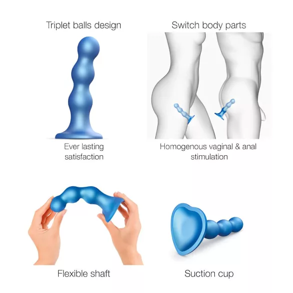 Strap-on-me - dildo con bolas y ventosa - silicona azul - talla S