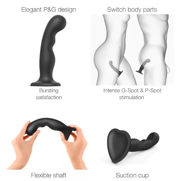 Strap-on-me - Dildo con ventosa curvado - silicona negra - tamaño S