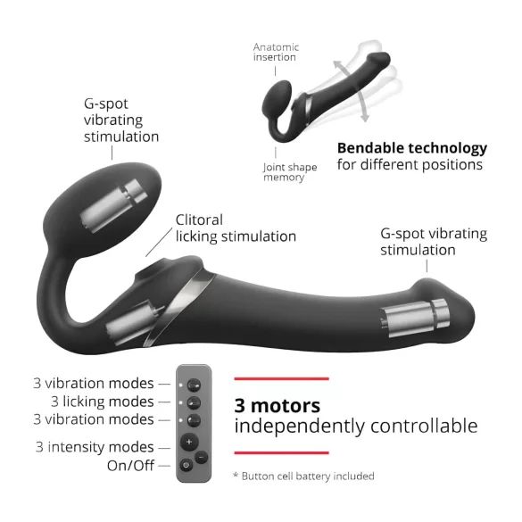 Strap-on-me - vibrador con arnés y ondas de aire - silicona negra S