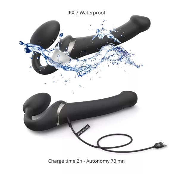 Strap-on-me - vibrador con arnés y ondas de aire - silicona negra S