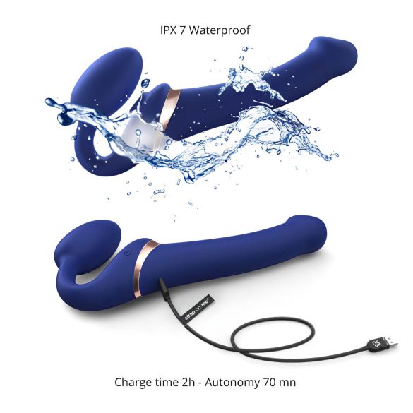 Strap-on-me - vibrador strap-on con ondas de aire - silicona azul - talla M