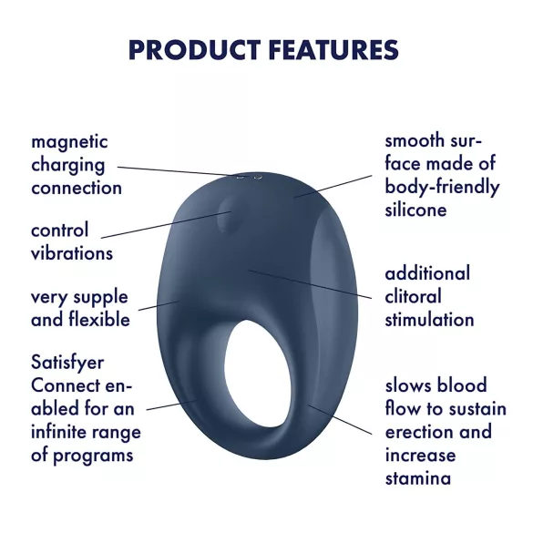 Satisfyer Strong One - anillo vibrador inteligente para pene - silicona azul