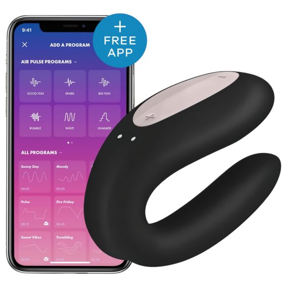 Satisfyer Double Joy - vibrador inteligente para parejas resistente al agua (negro)