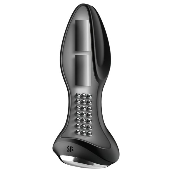 Satisfyer - plug anal vibrador rotatorio con perlas - silicona negra