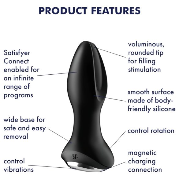 Satisfyer - plug anal vibrador rotatorio con perlas - silicona negra