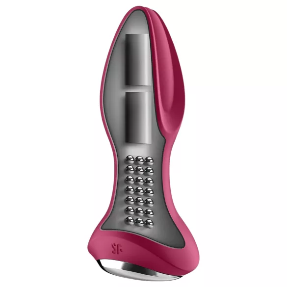 Satisfyer - Plug anal rotador recargable con perlas - silicona roja