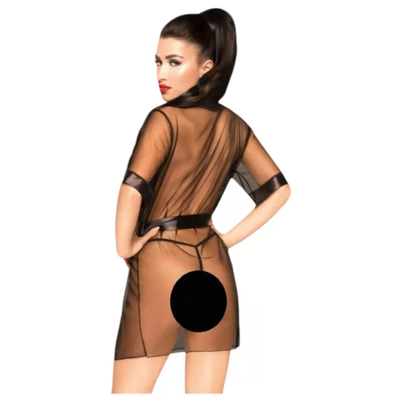 Penthouse - Bata corta satinada con tanga - negro - XL