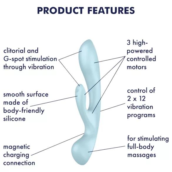 Satisfyer Triple Oh - vibrador recargable con brazo para el clítoris (azul)