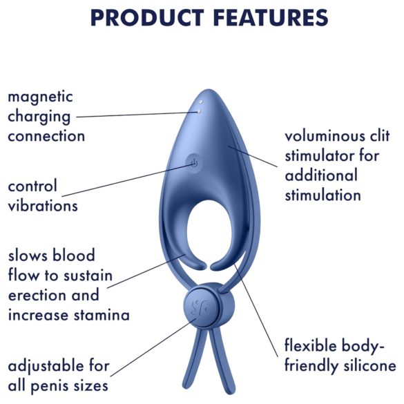 Satisfyer Sniper - anillo vibrador para pene recargable - silicona azul