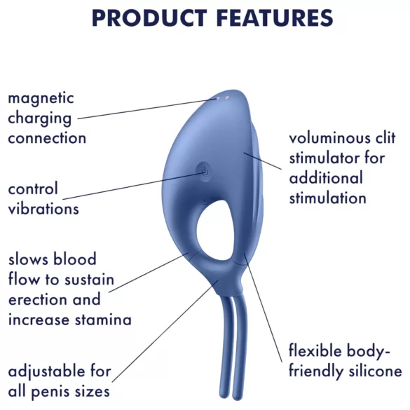 Satisfyer Swordsman - anillo vibrador recargable para pene - silicona azul