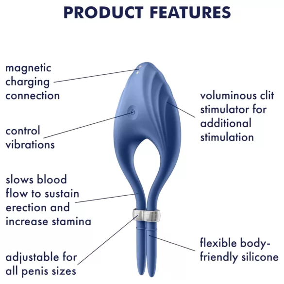 Satisfyer Duelist - anillo vibrador recargable para pene - silicona azul
