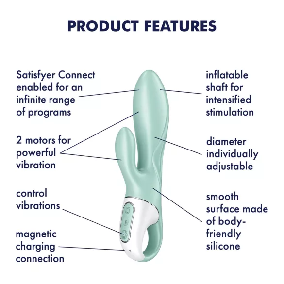 Satisfyer Air Pump Bunny 5 - Vibrador inflable con control por app (menta)