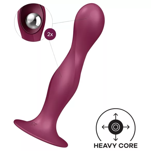 Satisfyer Double Ball-R - consolador con ventosa y peso - silicona roja