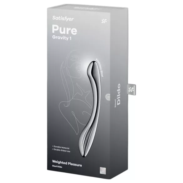 Satisfyer Pure Gravity 1 - dildo acanalado de acero inoxidable - plateado