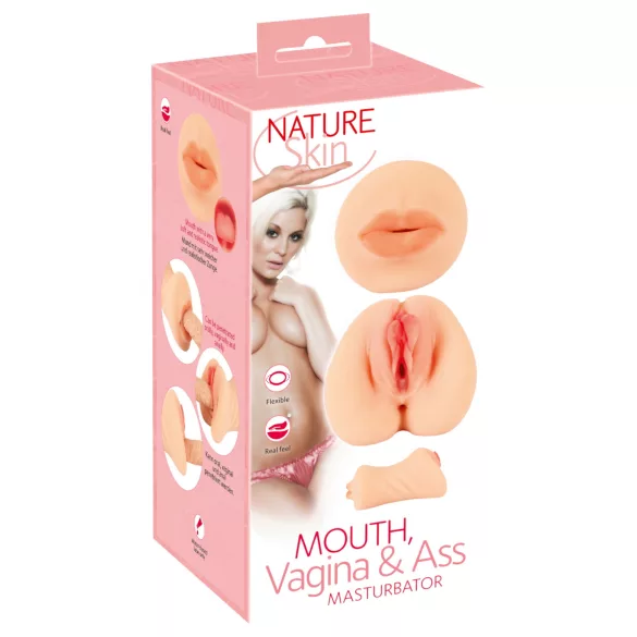 Nature Skin - masturbador doble orificio vagina y boca - color natural