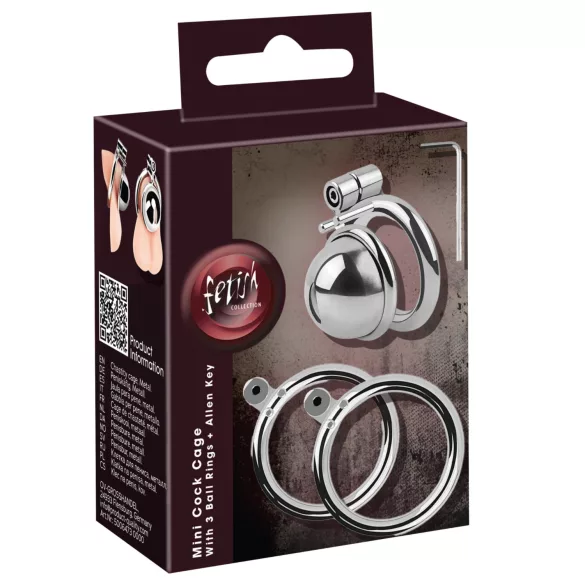 Colección Fetish - mini jaula para pene con 3 anillos intercambiables para testículos (plata)