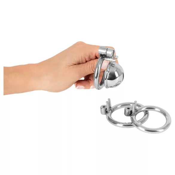 Colección Fetish - mini jaula para pene con 3 anillos intercambiables para testículos (plata)