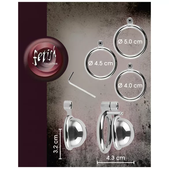Colección Fetish - mini jaula para pene con 3 anillos intercambiables para testículos (plata)