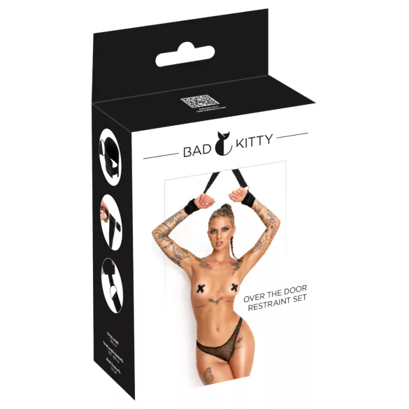 Bad Kitty - juego de sujeción de muñecas para colgar en la puerta (negro)