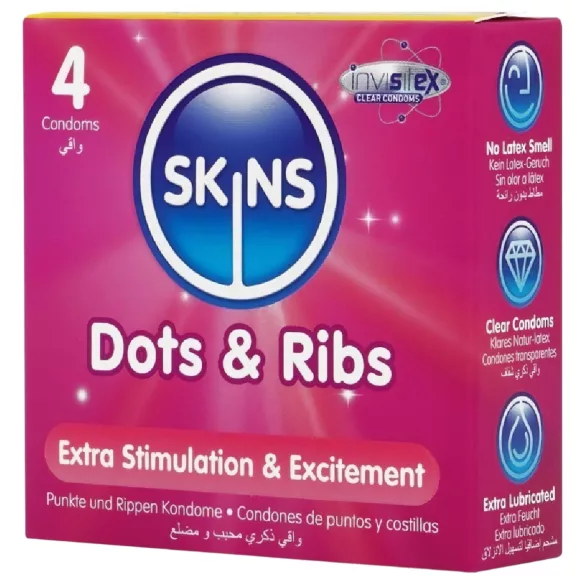 Skins - preservativo texturizado con estrías y puntos - 4 unidades