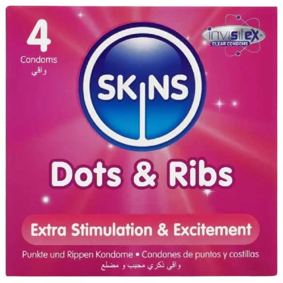 Skins - preservativo texturizado con estrías y puntos - 4 unidades