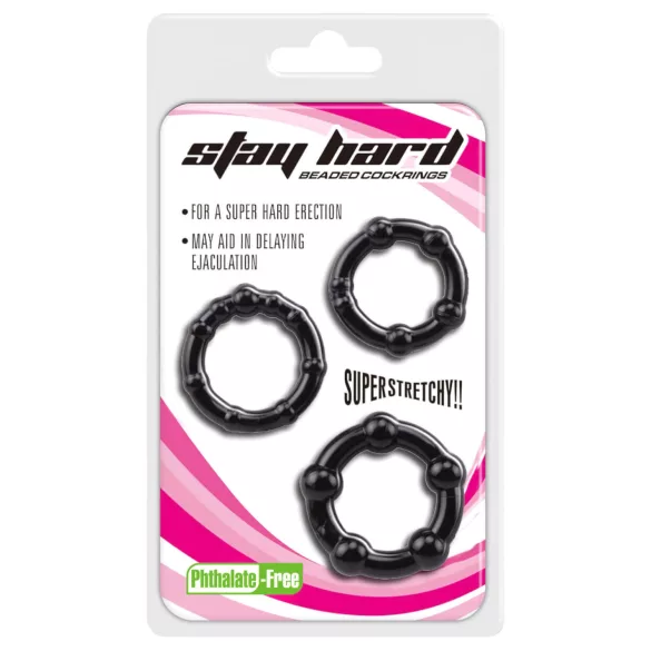Lonely Stay Hard - set de anillos para el pene - silicona negra - 3 piezas