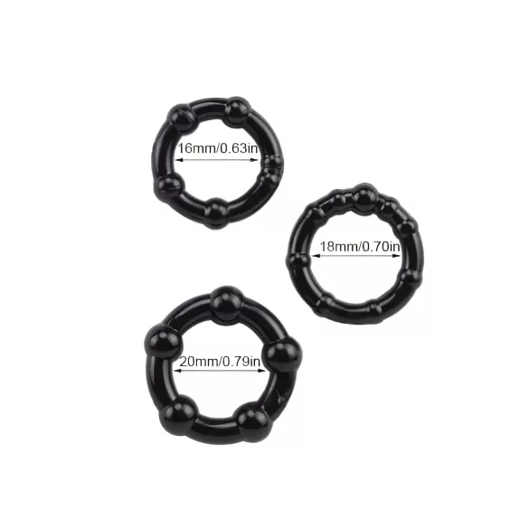 Lonely Stay Hard - set de anillos para el pene - silicona negra - 3 piezas