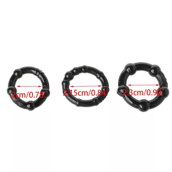 Lonely Stay Hard - set de anillos para el pene - silicona negra - 3 piezas