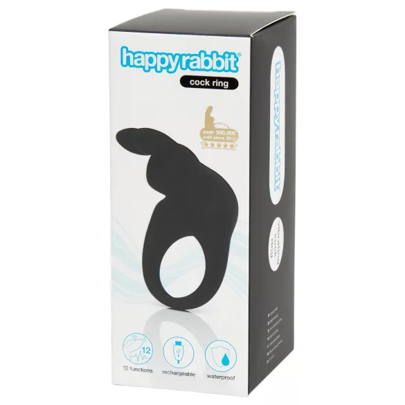 Happyrabbit - Anillo vibrador para pene recargable - silicona negra