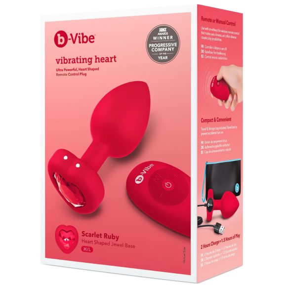 b-vibe corazón - vibrador anal recargable rojo