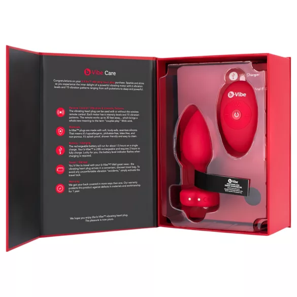 b-vibe heart - vibrador anal recargable con control remoto (rojo)