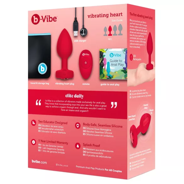 b-vibe heart - vibrador anal recargable con control remoto (rojo)