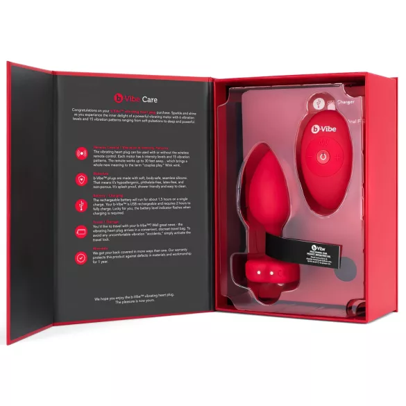 b-vibe heart - vibrador anal recargable con control remoto (rojo)