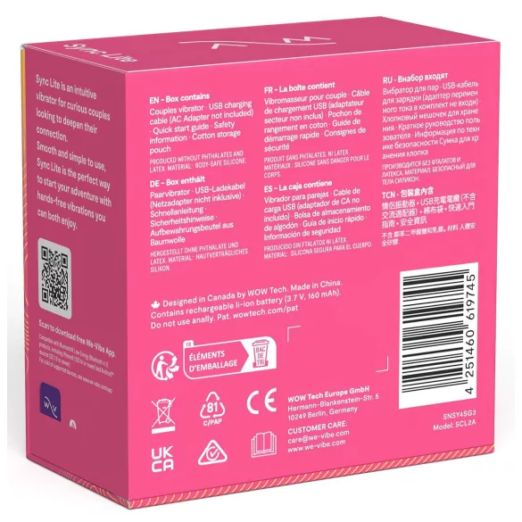 We-Vibe Sync Lite - vibrador para parejas control remoto inteligente - rosa
