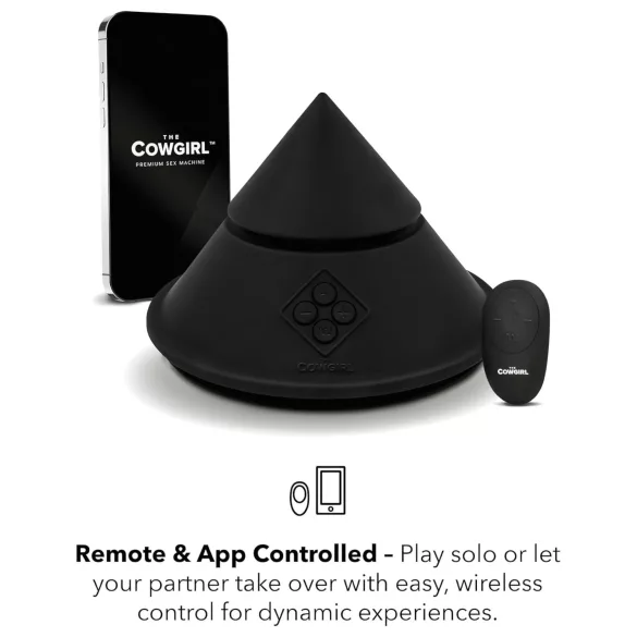 The Cowgirl Cone - máquina sexual premium controlada por app - con 2 accesorios intercambiables, 20 modos de vibración (negro)