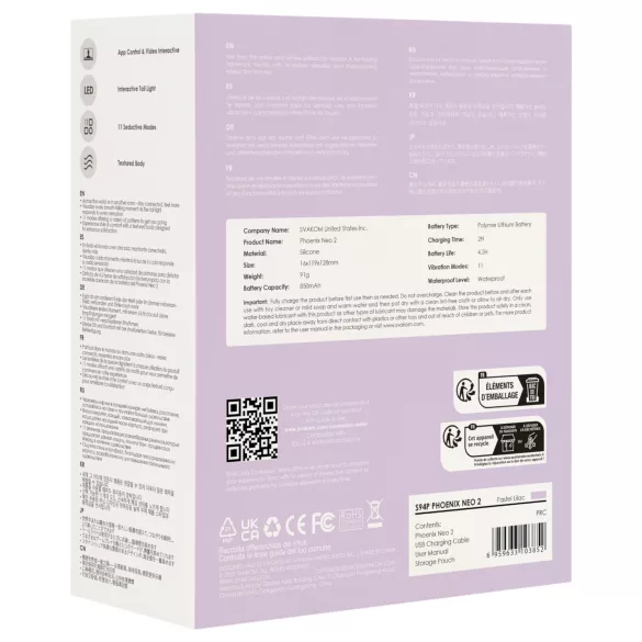Svakom Phoenix Neo 2 - huevo vibrador inteligente - silicona lila