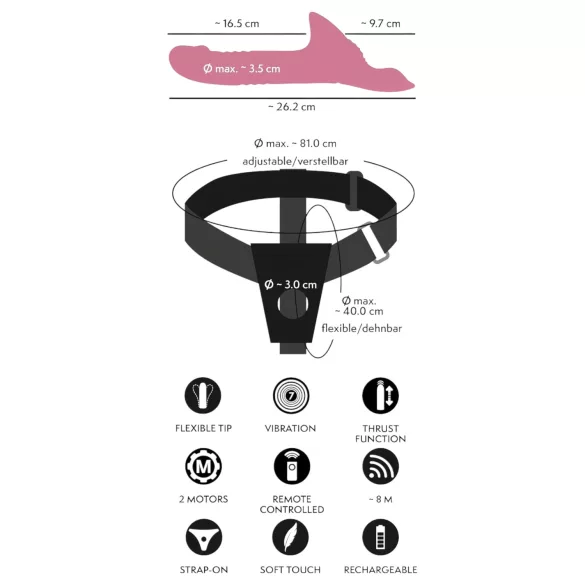 You2Toys - arnés con consolador vibrador - set - silicona roja