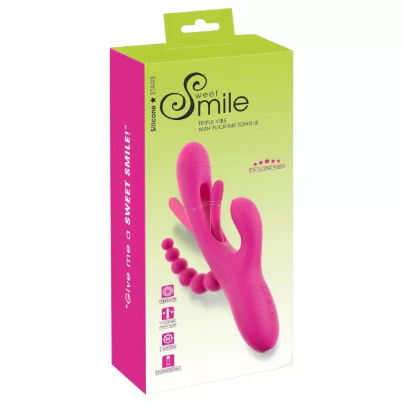 SMILE - vibrador con triple brazo y lengüeta (rosa)