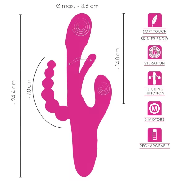 SMILE - vibrador con triple brazo y lengüeta (rosa)