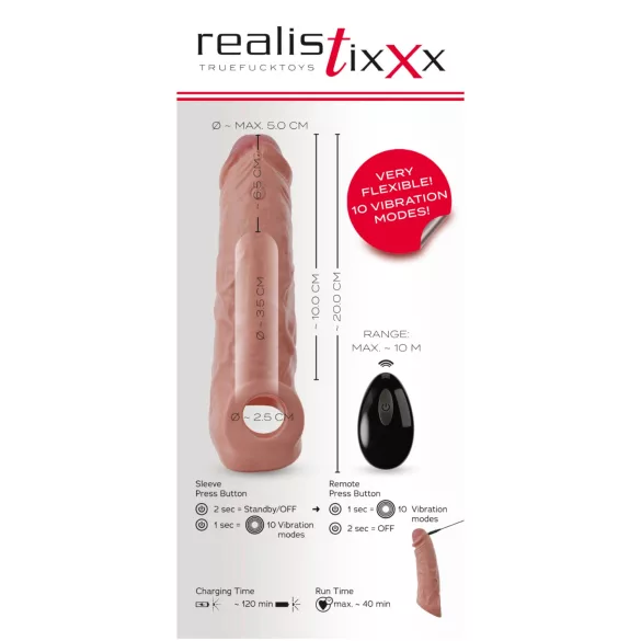Realistixxx - funda pene vibrador control remoto - realista color piel 20cm