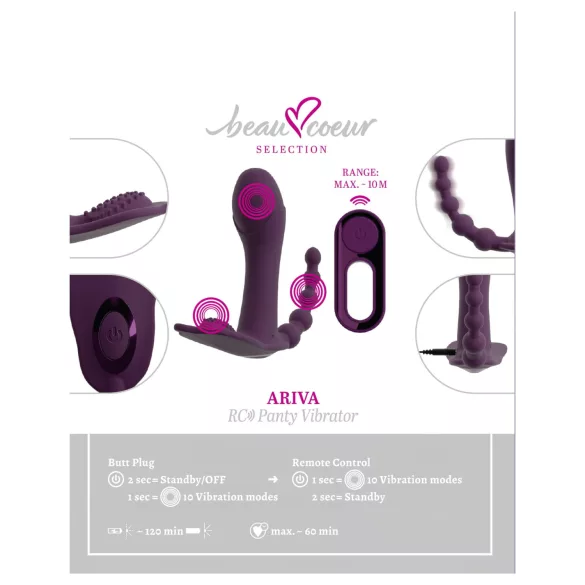 Beau Coeur Ariva - vibrador para braguitas 3 en 1 - silicona lila