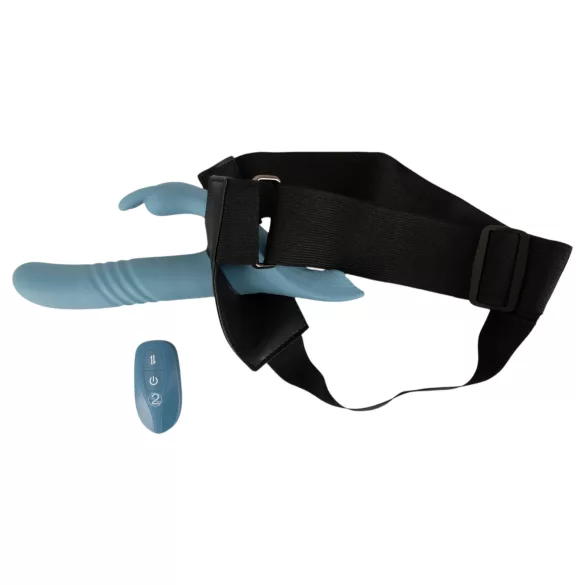 You2Toys - Vibrador conejito empujador con arnés de 3 piezas con mando a distancia (azul)