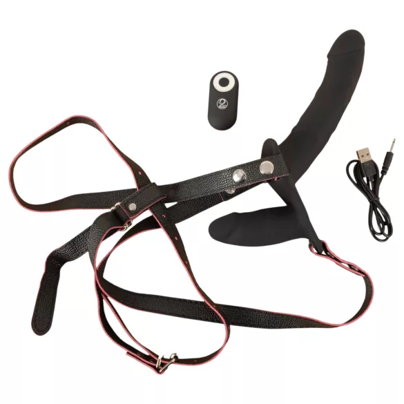 You2Toys - vibrador doble con arnés y mando a distancia (negro)