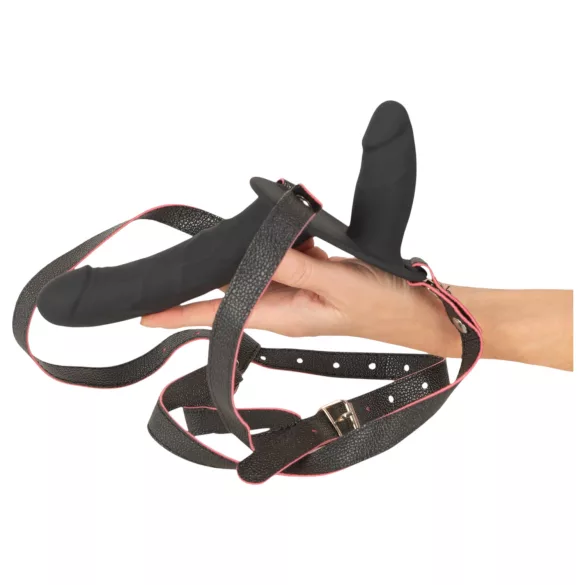 You2Toys - vibrador doble con arnés y mando a distancia (negro)