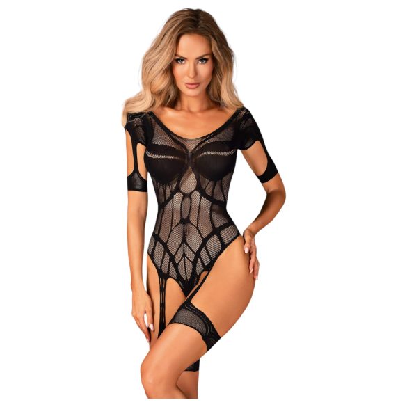 Obsessive - body de red abierta con estampado (negro) (S-L)