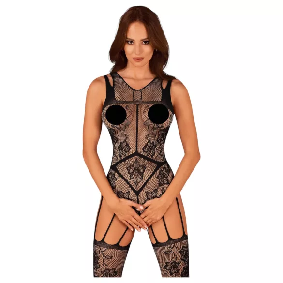 Obsessive - body de red abierto con flores - negro - talla S-L